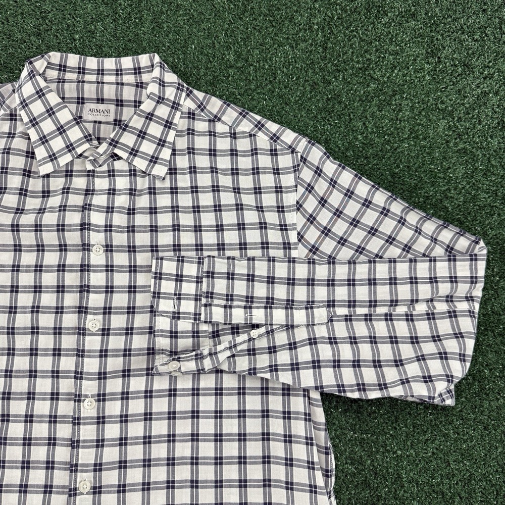Armani Collezioni Men's Long Sleeve Button Shirt Size XL Blue Plaid